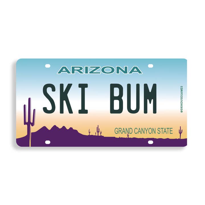 Ski Bum AZ - Autocollant de plaque d'immatriculation de l'Arizona pour la vente par Ski House Games
