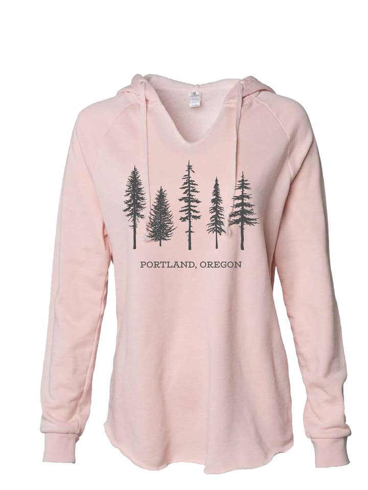 Pine Tree Customizable Ladies V Neck Hoodie for wholesale by MT Brand Apparel