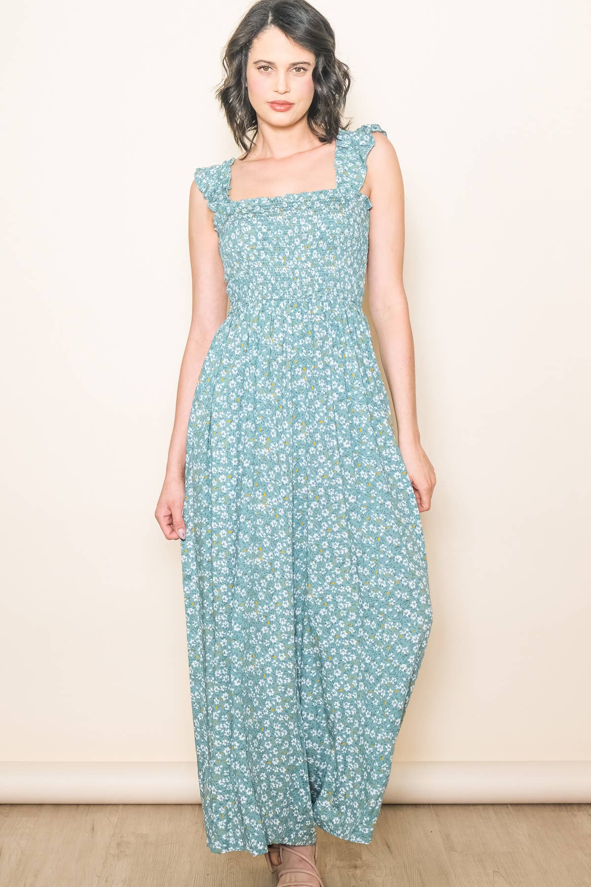 Elloh Collection - Wholesale Jumpsuit - Women's - Super Comfy Ruffle Shoulder Smocked Wide Leg Jumper Jumpsuit6