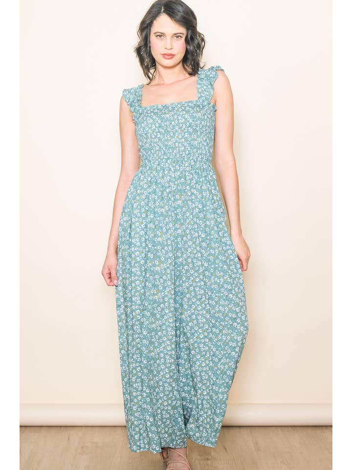 Elloh Collection - Wholesale Jumpsuit - Women's - Super Comfy Ruffle Shoulder Smocked Wide Leg Jumper Jumpsuit6