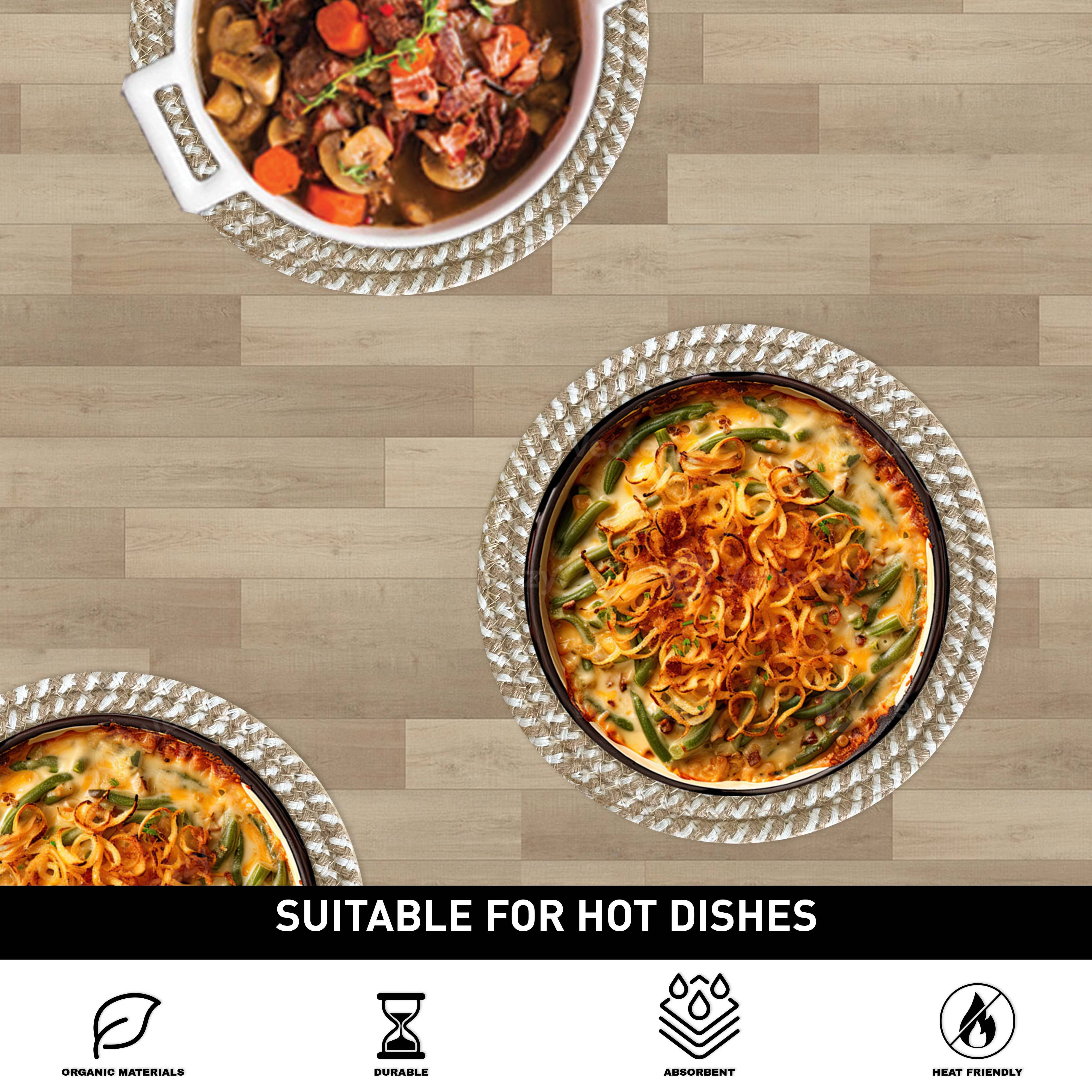 chardin home - Wholesale Trivet - Braided Jute/Cotton Trivets -Natural Jute-8 Inch - Set of 44