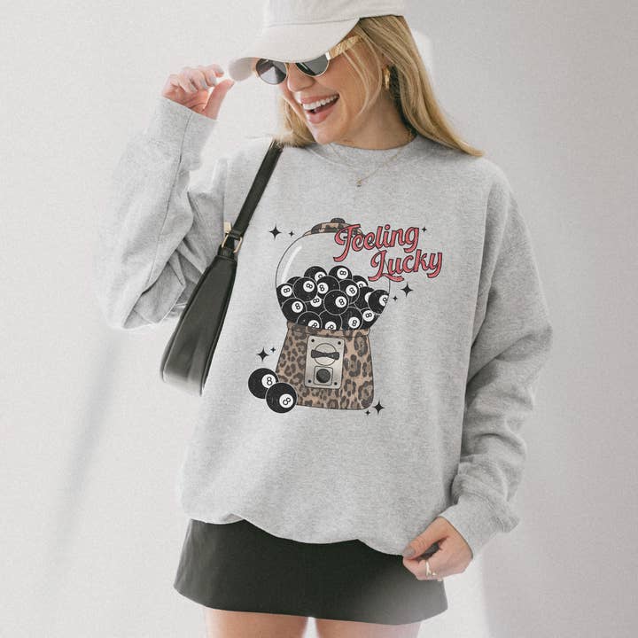 Feeling Lucky Leopard 8 Ball Graphic Sweatshirt for wholesale by Salty Babe Threads
