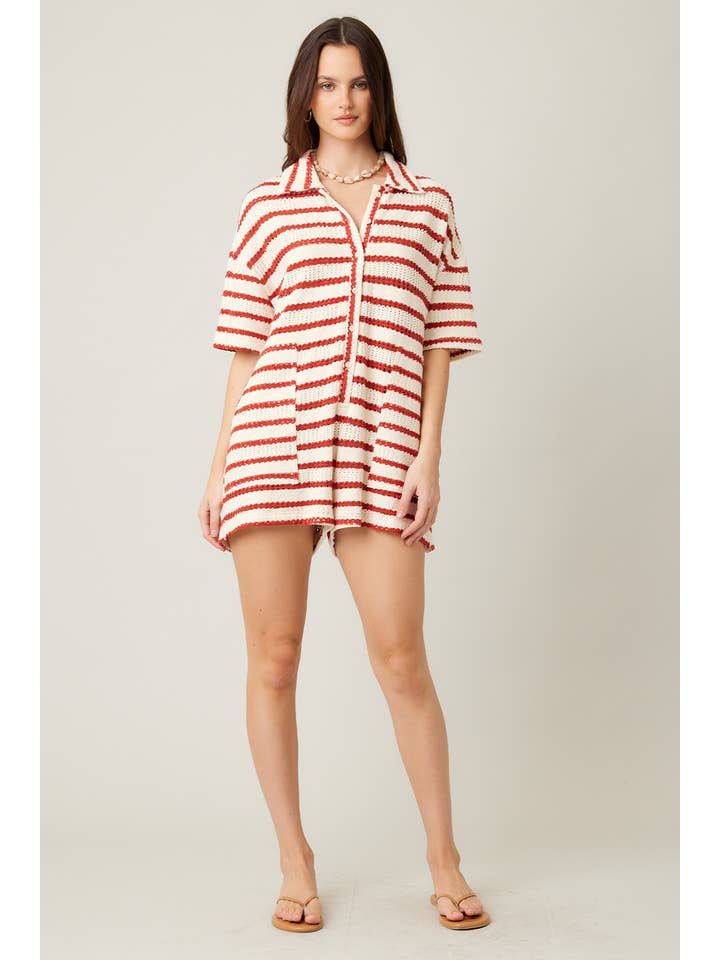 ILLA ILLA - Wholesale Romper - Women's - Slouchy Striped Crochet Romper1