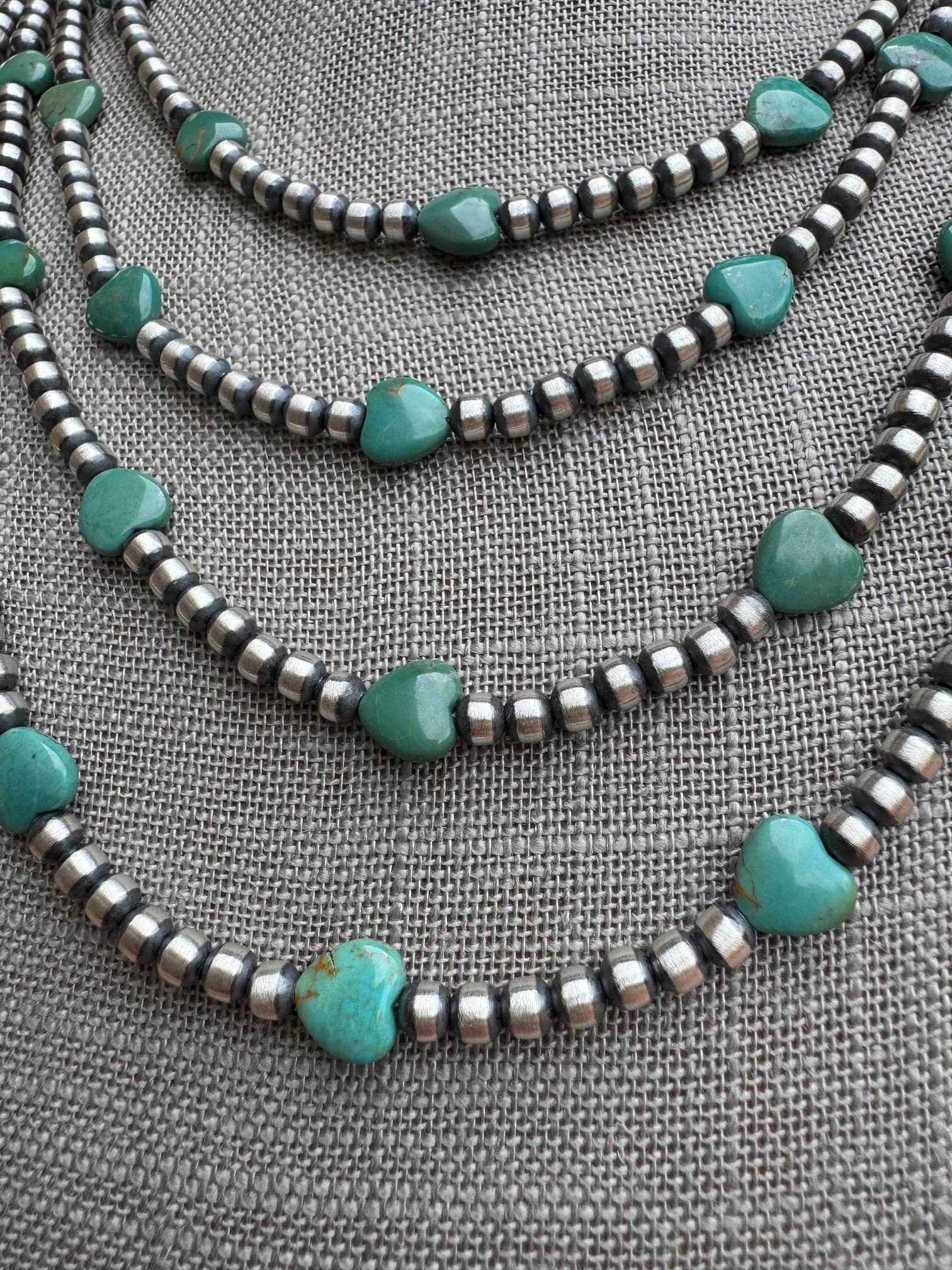 Nizhonitradersllc - Wholesale Beaded/Pearl Necklace - Handcrafted Kingman Turquoise &  Sterling Silver Heart 4mm Beaded Necklace3