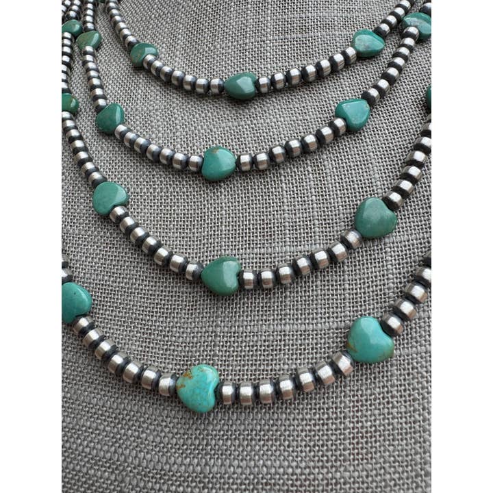 Nizhonitradersllc - Wholesale Beaded/Pearl Necklace - Handcrafted Kingman Turquoise & Sterling Silver Heart 4mm Beaded Necklace3