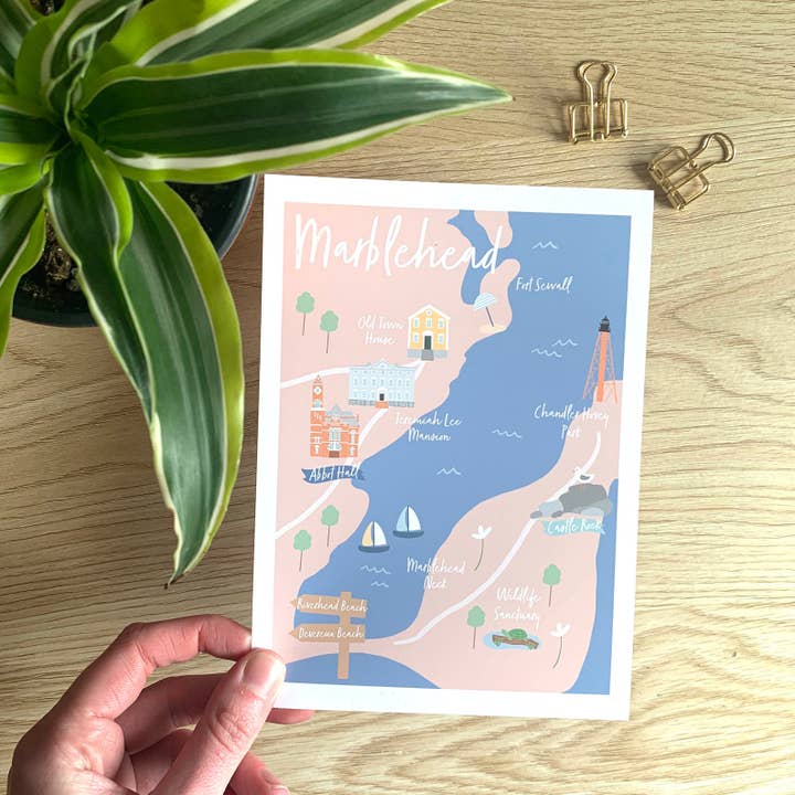 Impressão do mapa Marblehead MA (5x7) por atacado de Keegsie Designs