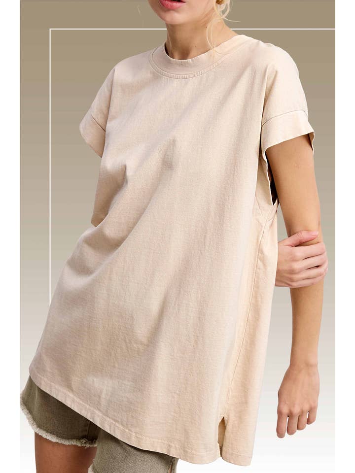 La Miel - Vente Tunique – femme - MCT7689-Haut à manches courtes et encolure ras-du-cou délavé au minéral11