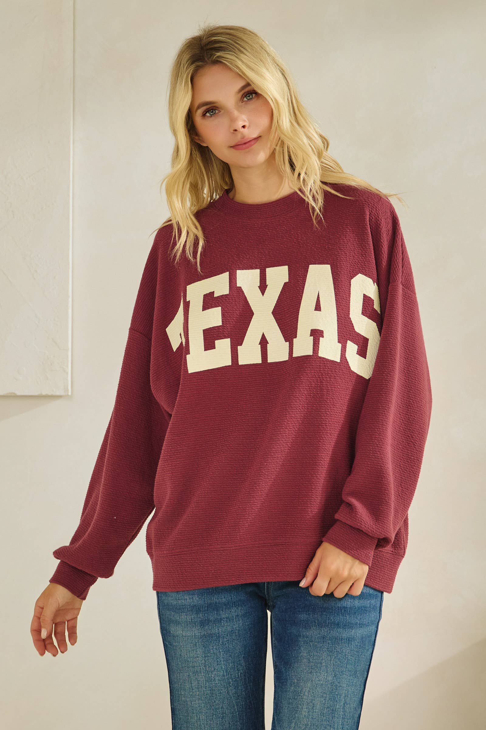 Tres Bien, Inc - Wholesale Knit Top - Women's - T-42092 "TEXAS" CLOUDY KNIT GRAPHIC LONG SLEEVE TOP9