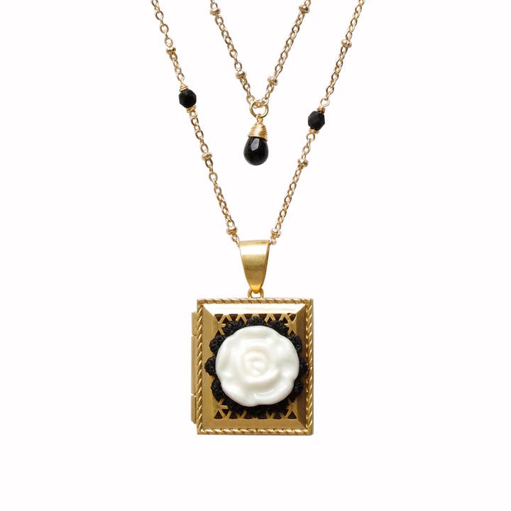 Vintage stil porcelæn Moonlight Rose medaljon halskæde for engroshandel hos POPORCELAIN