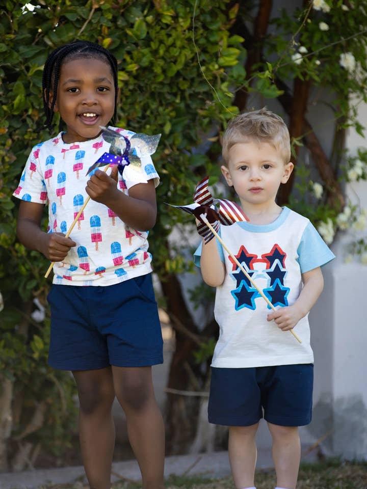 Monica + Andy - Wholesale Top & Short Set - Kids - Short Sleeve Tee + Pocket Short Set_Patriotic Sunglasses