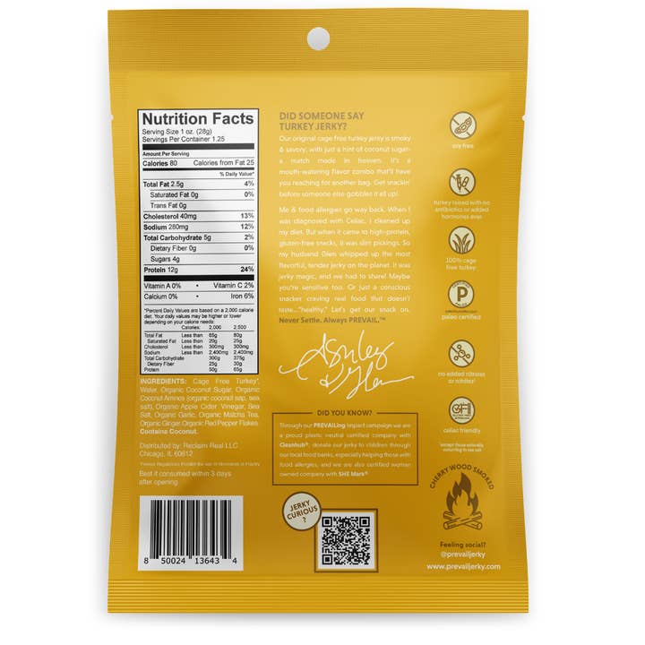PREVAIL Jerky - Wholesale Jerky - Single Serve Original Smoked Turkey Jerky 1.25 oz1
