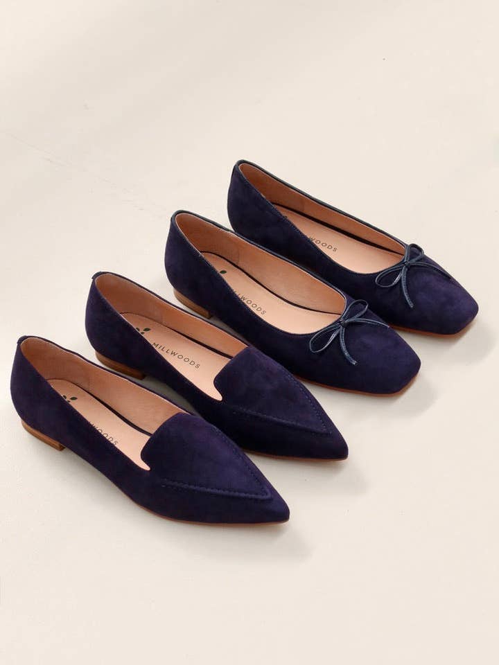 Poplar Pointed Flat - Navy Suede for wholesale on Faire0
