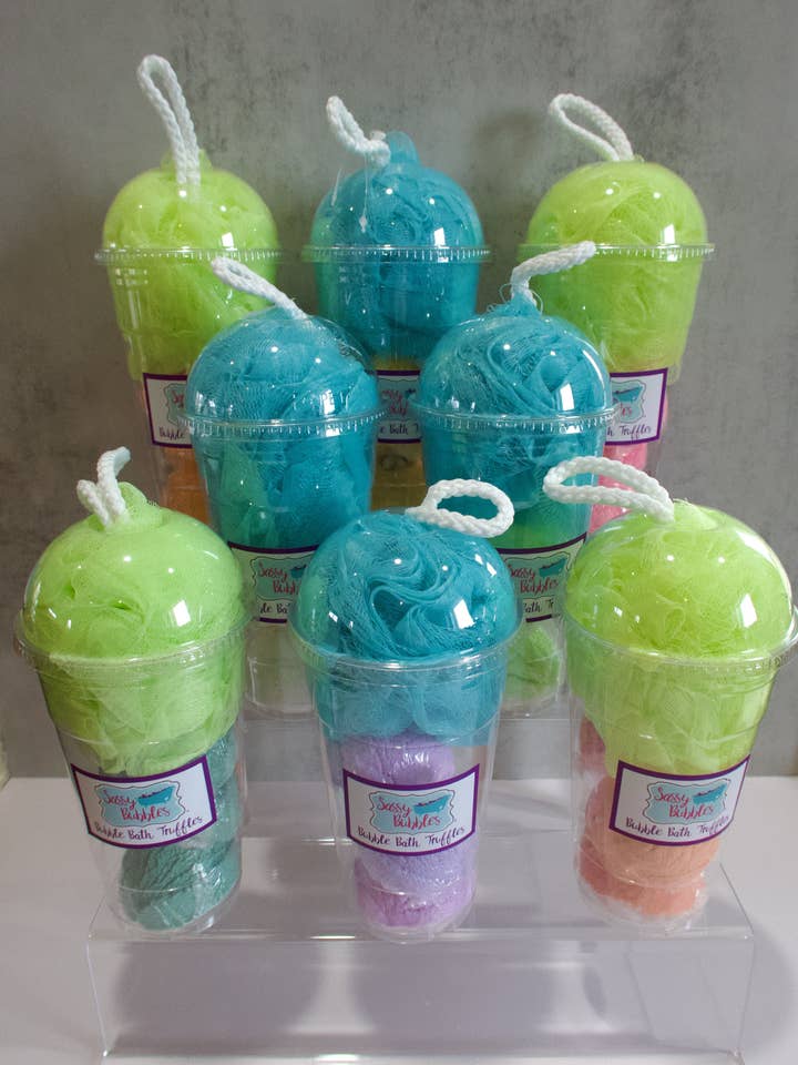 Bubble Bath Truffle Shake sets with display, 18 sets for wholesale by Sassy Bubbles