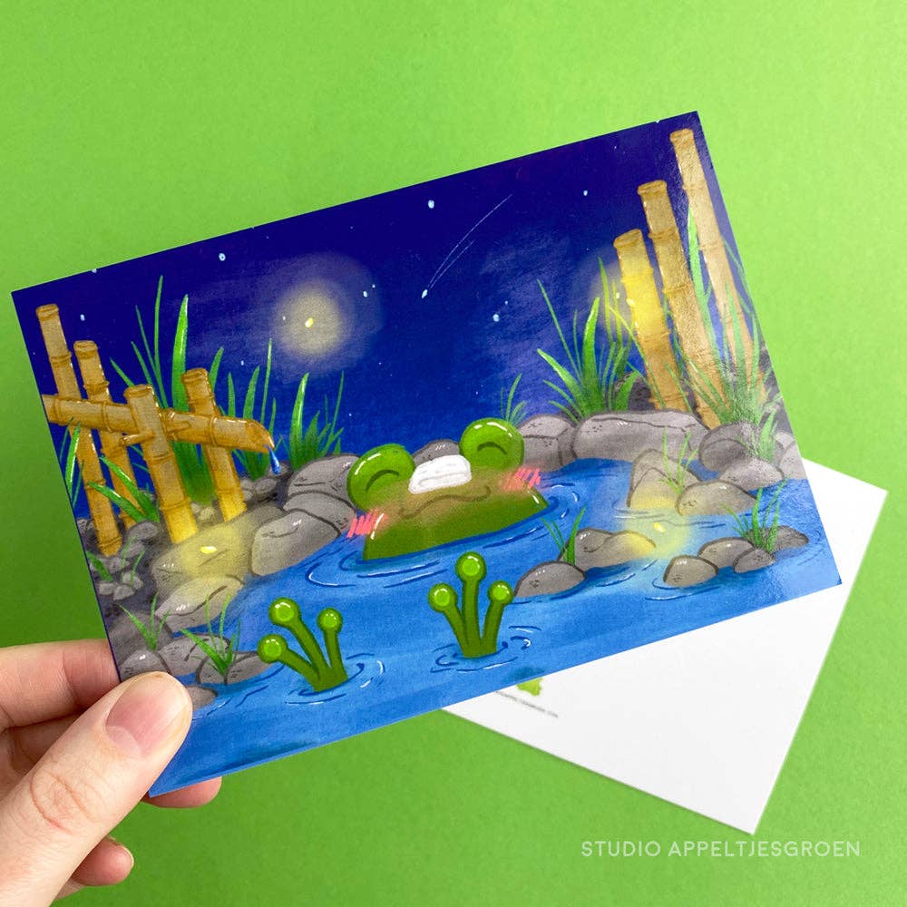 Studio Appeltjesgroen - Wholesale Postcard - Hot spring bath time Frog Postcard2