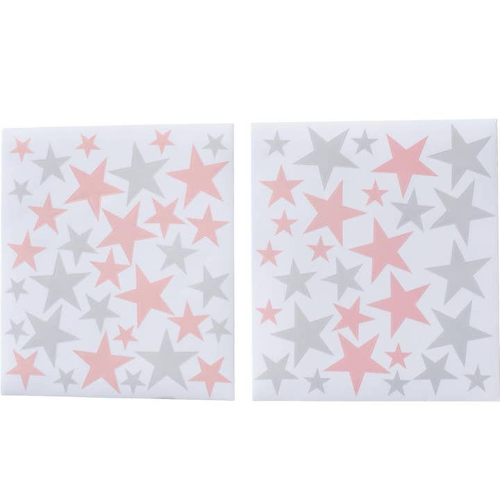 Pooka Party Eu - Venta al por mayor Vinilo/adhesivo de pared - Vinilo decorativo reutilizable de estrellas, color rosa y gris (66 piezas)