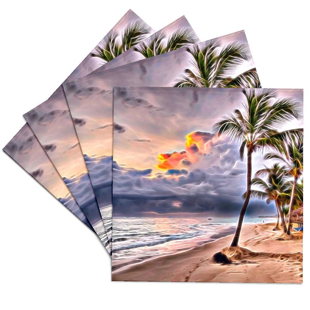 3dRose - Wholesale Coasters - 3dRose, Palm Trees On A Beach Against A Stormy Sea Light Infused Painting, Coaster0