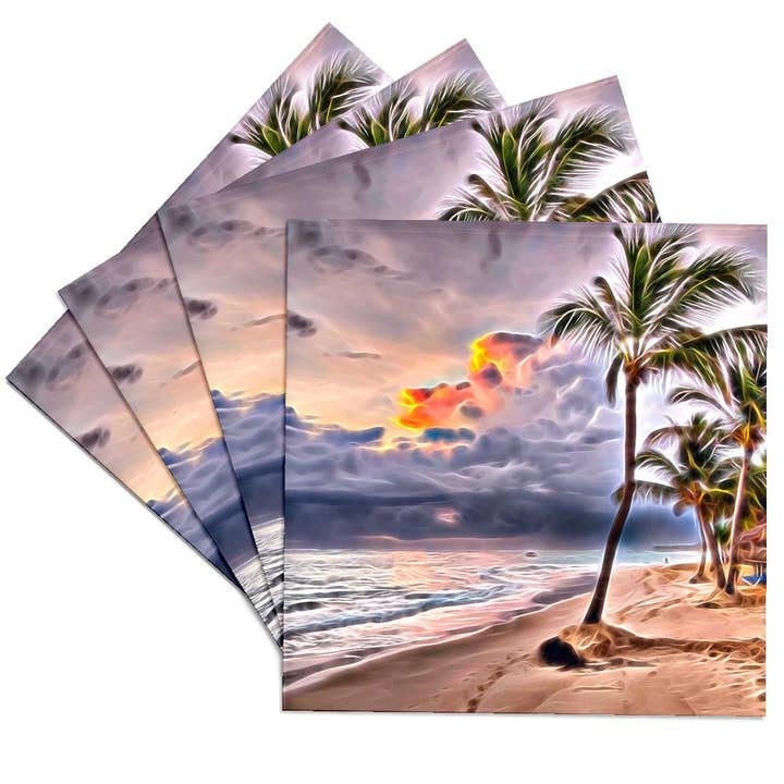 3dRose - Wholesale Coasters - 3dRose, Palm Trees On A Beach Against A Stormy Sea Light Infused Painting, Coaster