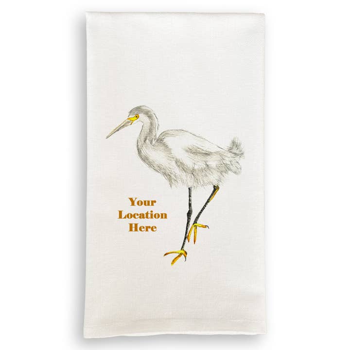 French Graffiti - Wholesale Tea Towel - Egret with Location