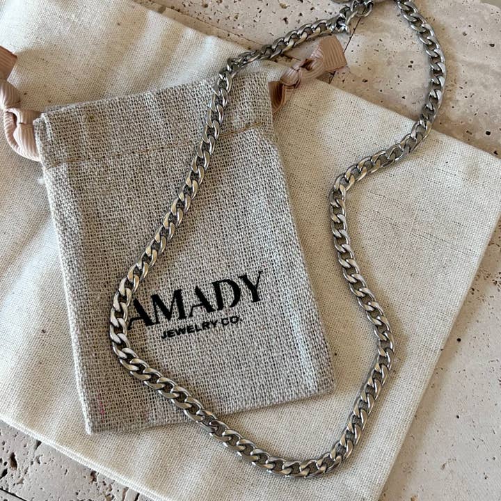 Amady Jewelry - Vente Collier maille et chaîne - Chaîne à maillons ronds argentés simple