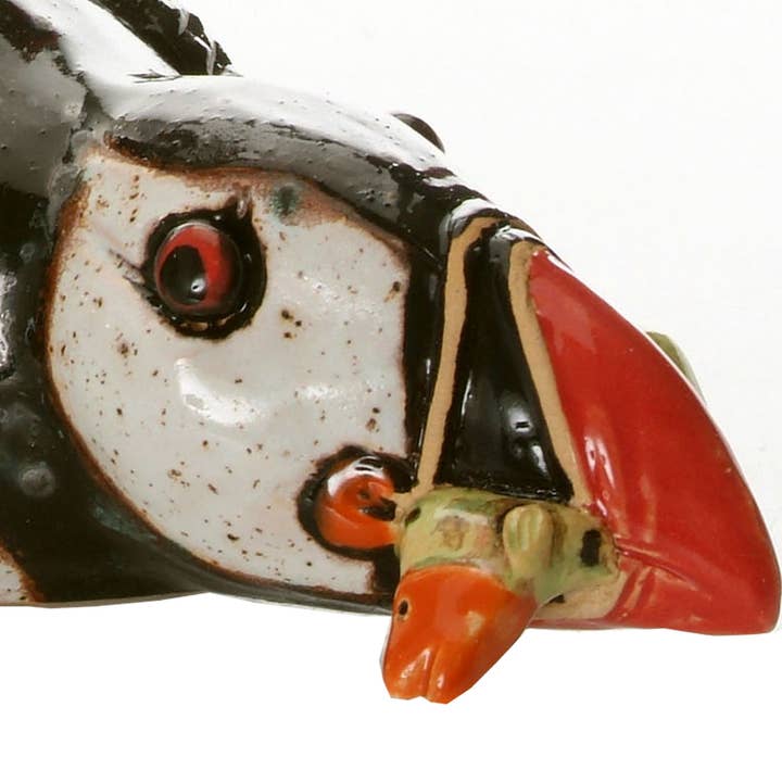 Enigma Supplies – wholesale Decorative figurine – Handmade Ceramic Figurine Puffin with Fish