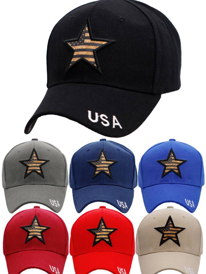 Berretto da baseball con toppa in legno di sughero con bandiera americana a stella per la vendita all'ingrosso da parte di Cap Zone