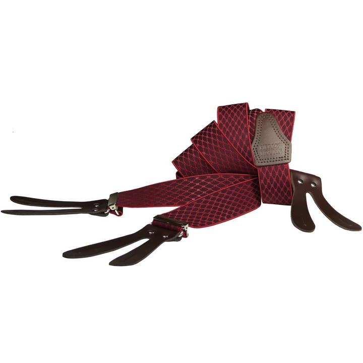 Pierre Mouton - Wholesale Bretels - Heren - Bretel Diàdeme met Leertjes Rood 140cm | Handgemaakt