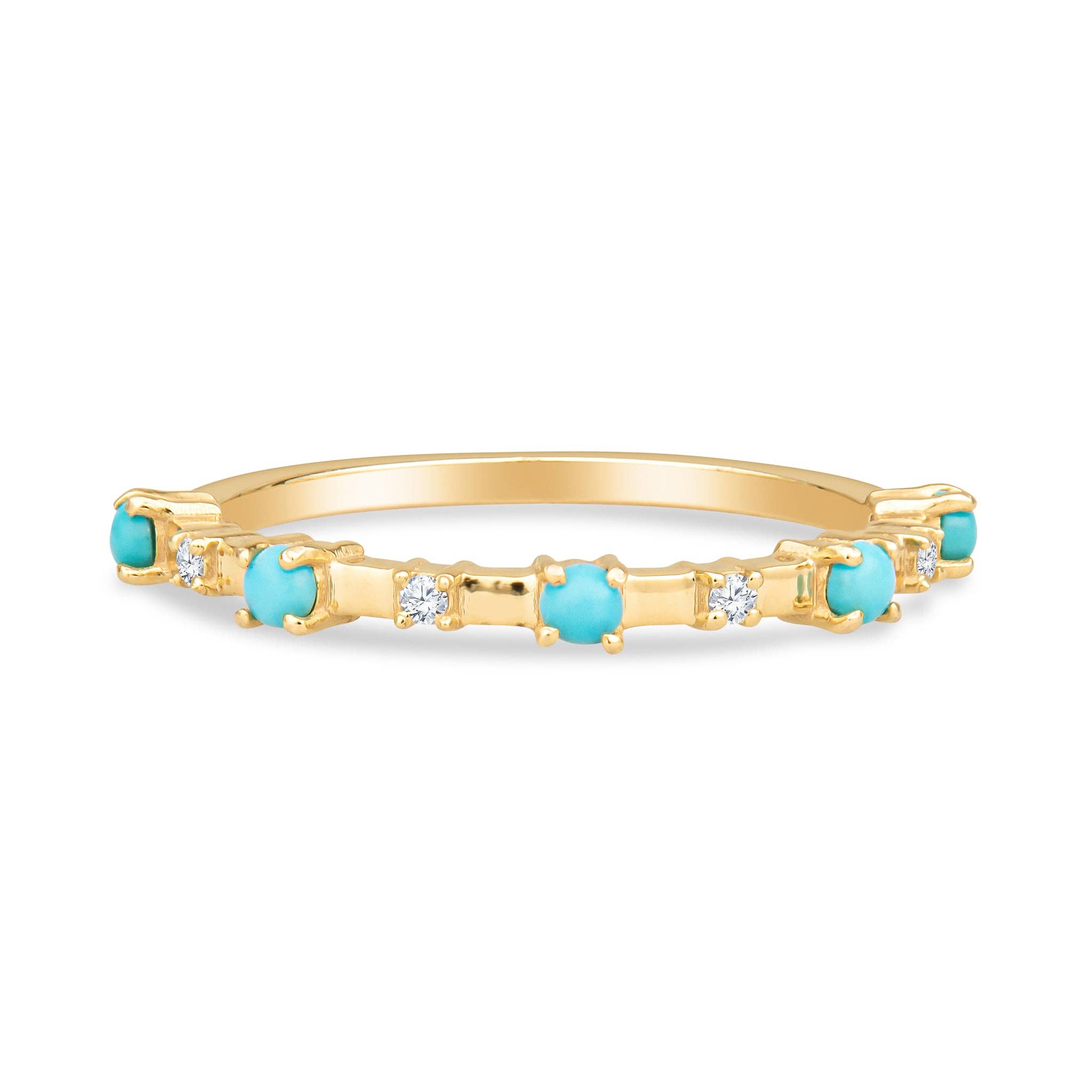 Christina Greene LLC - Wholesale Multi-Stone Ring - Alyssa 14K Gold Turquoise Dainty Ring with White Diamonds0