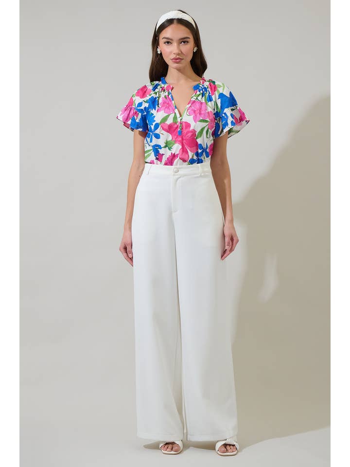 ROZE-BLAUW Liran Floral Macy Ruffle Top voor groothandel op Faire3