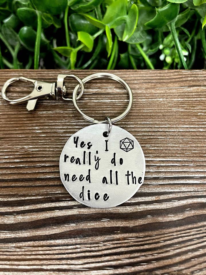 Dice Collector Hoarder Chance Gamer Dice Themed Hand Stamped Key Chain for wholesale by Handmade by Marlayna