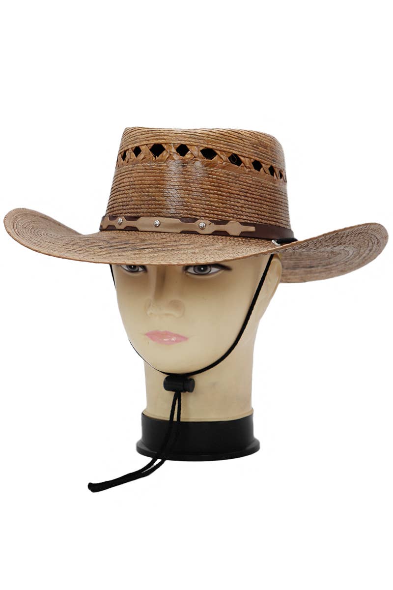 Cap Zone - Wholesale Cowboy Hat - Women's - Round Porkpie Crown Palm Straw Cowboy Hat15