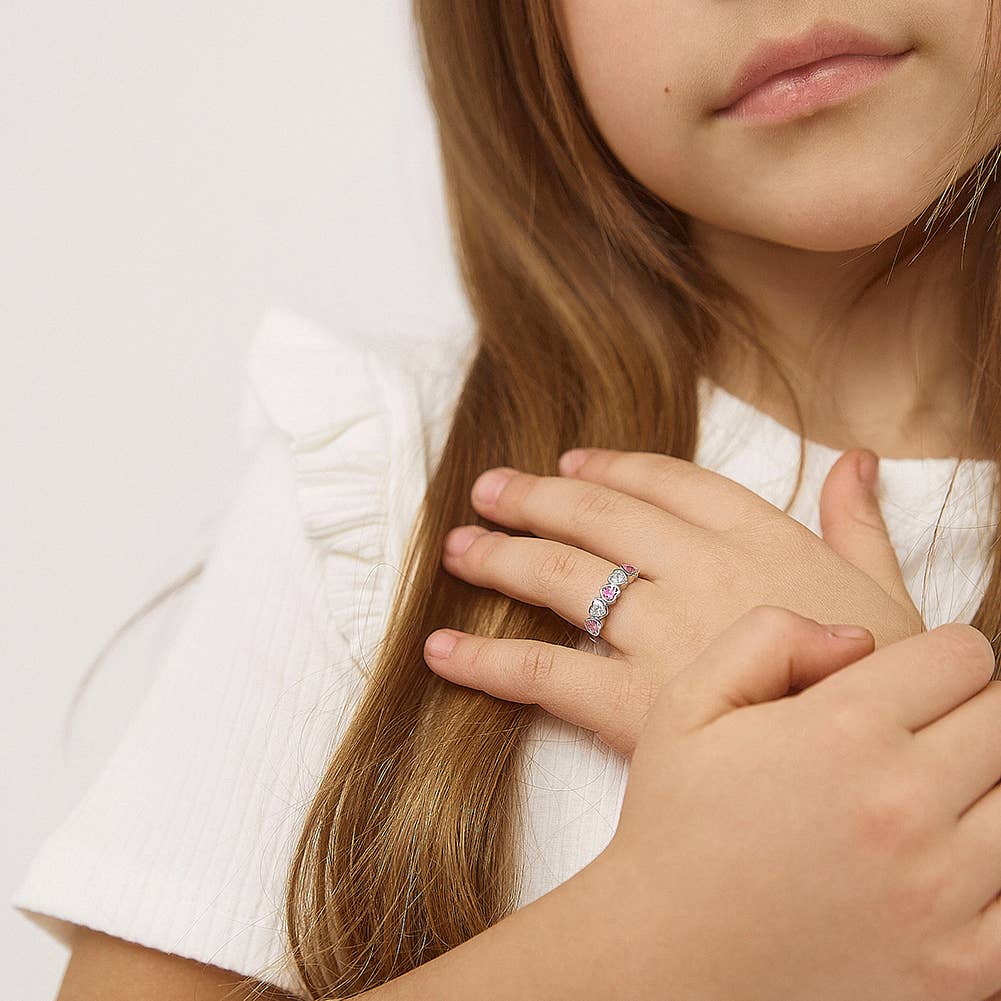 In Season Jewelry – Anel multi-pedra por atacado – Anel Bezel CZ Corações Tamanho 2-5 Bebé/Criança - Prata de 1ª Lei5