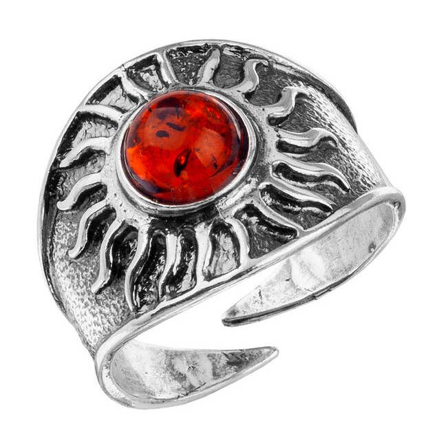 Anillo artesanal de plata de ley SUN de ámbar báltico AJUSTABLE para venta al por mayor de GSZ corporation DBA Gabriella's Gifts