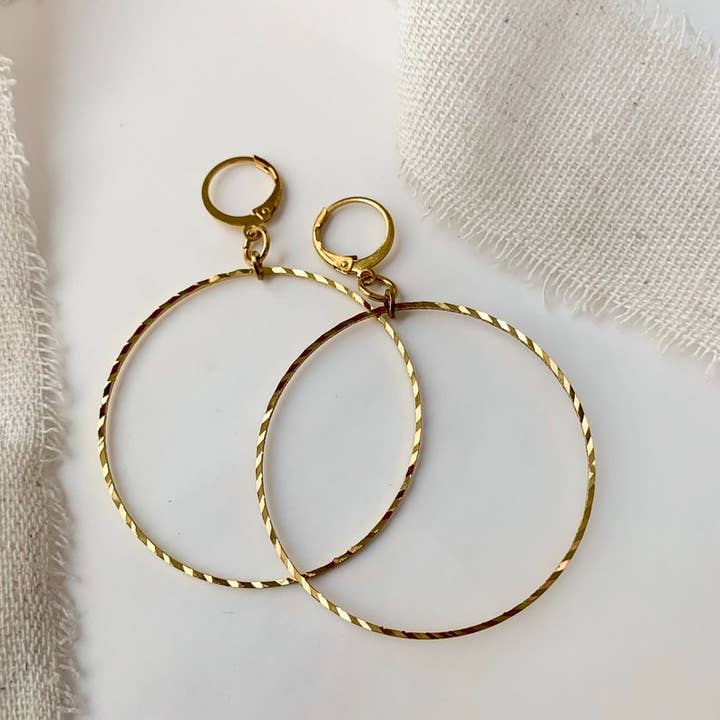 Jumbo Textured Hoop Brass Earrings for wholesale by Rose and Della