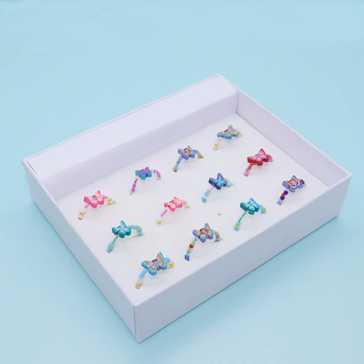 Natalia - Wholesale Jewelry Set - Assorted Boho Fimo Butterfly Rings For Teens- SET 12