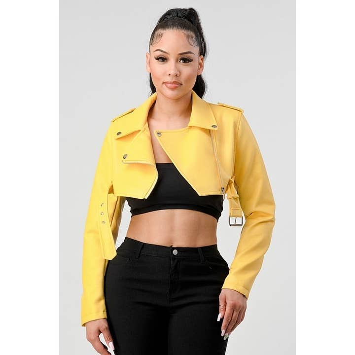 Black Pearl Clothing - Wholesale Jacket - Women's - Fall Clothing Belted Long Sleeves Crop Jacket