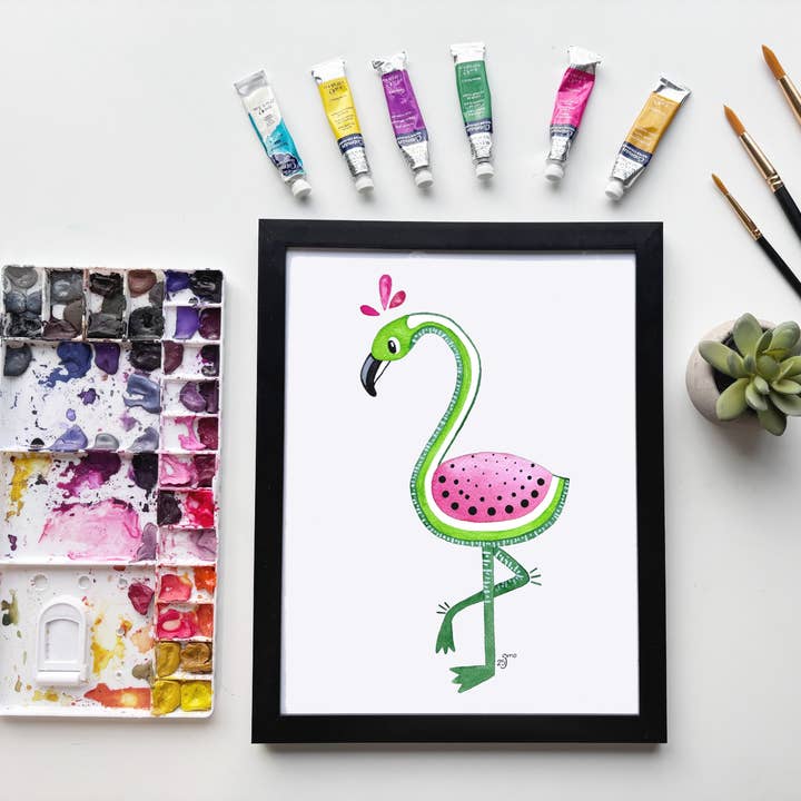 Fox with Leaves Watercolor Print – Autumn Forest Animal Art for wholesale by Owlfeathers Watercolor