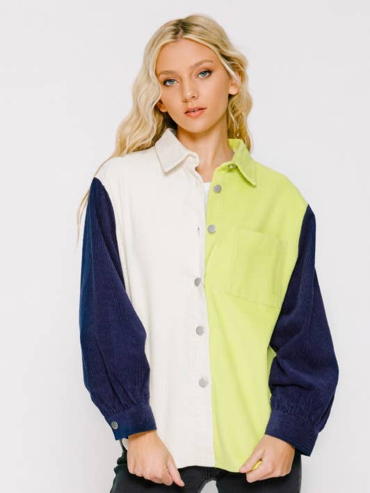 CAMISA DE PANA CON BLOQUES DE COLOR Y BOTONES - FT30818 para venta al por mayor de Calista