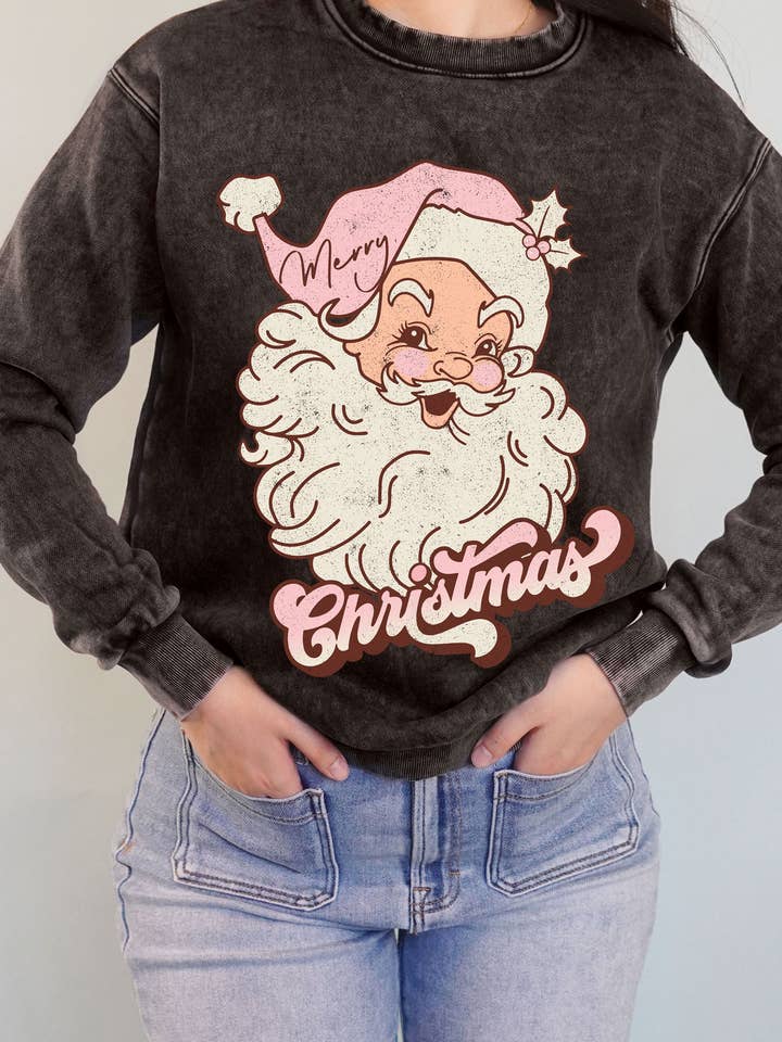 MERRY CHRISTMAS SANTA MINERAL GRAPHIC BRUSHED SWEATSHIRTS for wholesale by Rustee Clothing