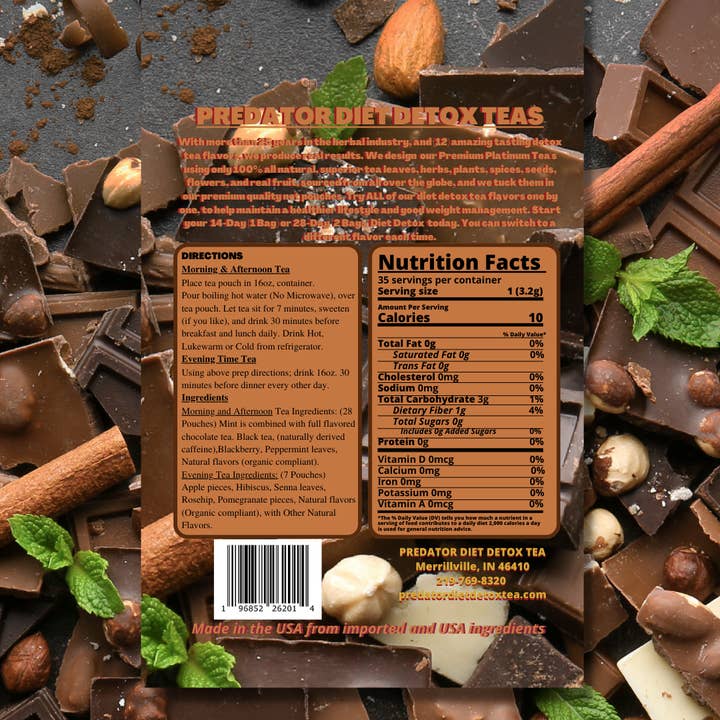 Predator Diet Detox Tea's - Venta al por mayor Tés saludables/desintoxicantes - Té desintoxicante Predator Chocolate