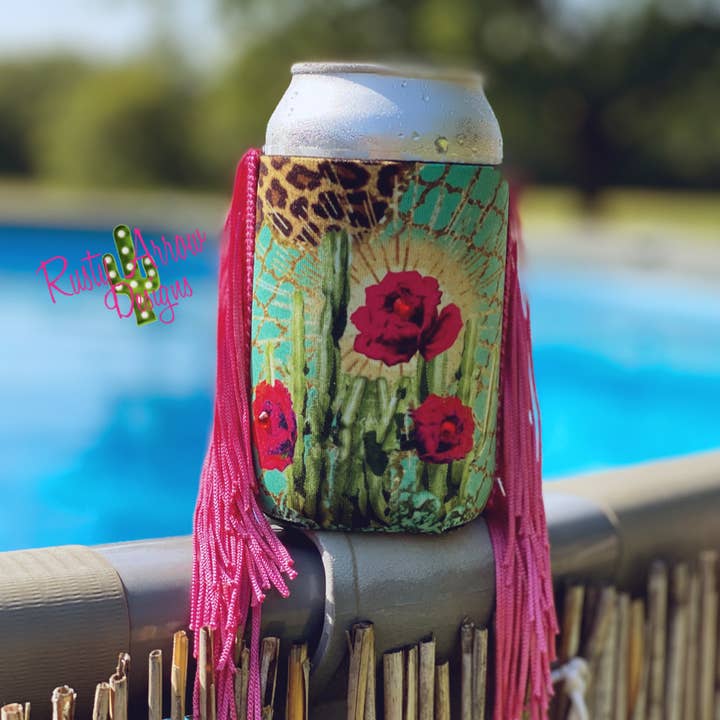 Regular Cactus Rose Fringe Koozie for wholesale by RAD Wholesale