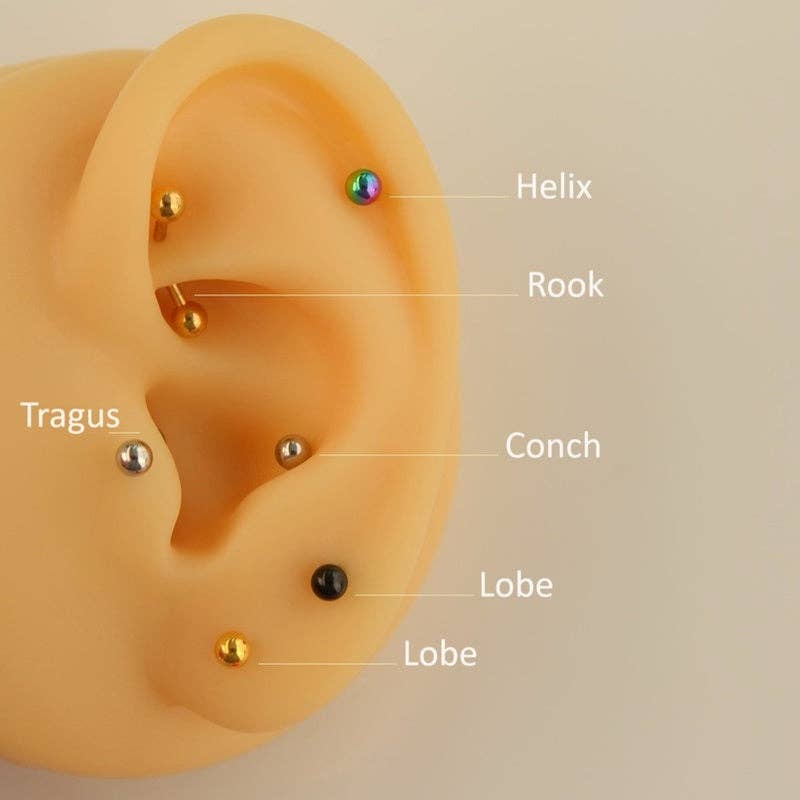 StockJWL - Wholesale Single Earring - Eyebrow Bar Piercing Curved Barbell Vertical Labret Piercing Rook Daith Cartilage Helix Tragus 6mm 8mm 10mm 12mm13