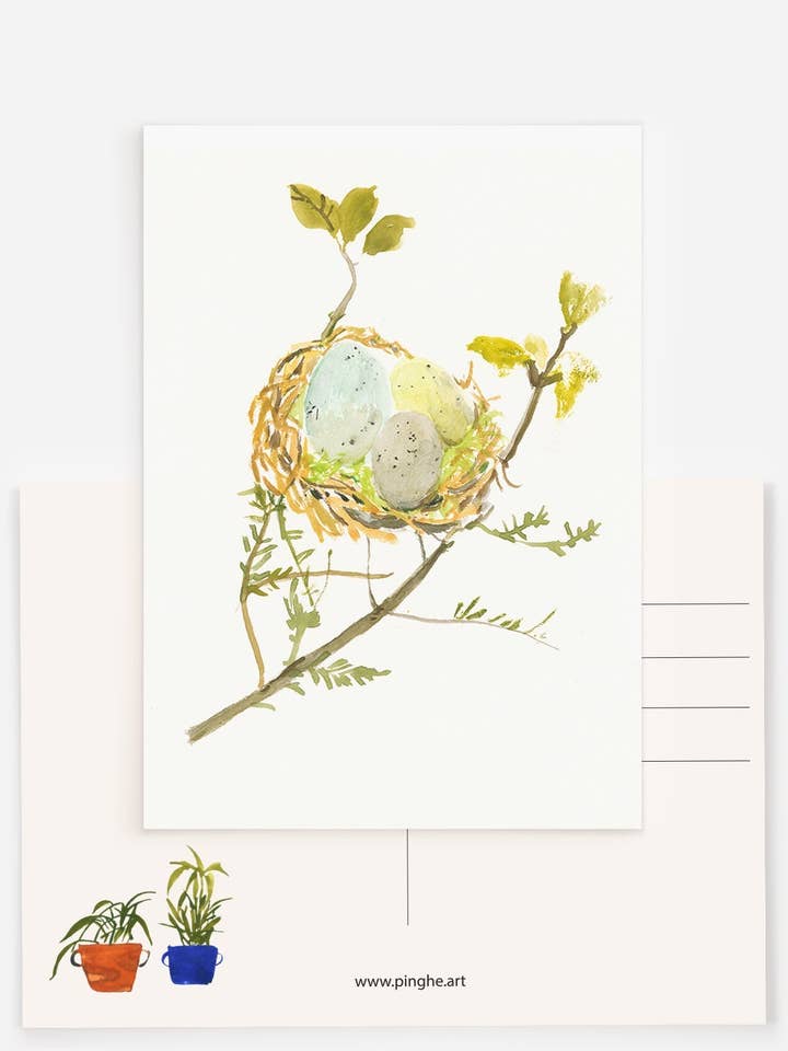 A5 Bird Eggs postcard for wholesale by Ping He Art