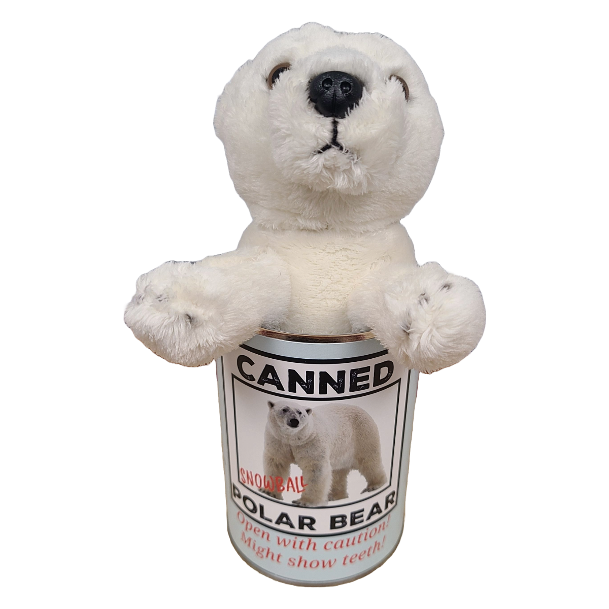Canned Gifts - Vente Peluche – enfant et bébé - Peluche en peluche Snowball l'ours polaire en conserve avec blagues6