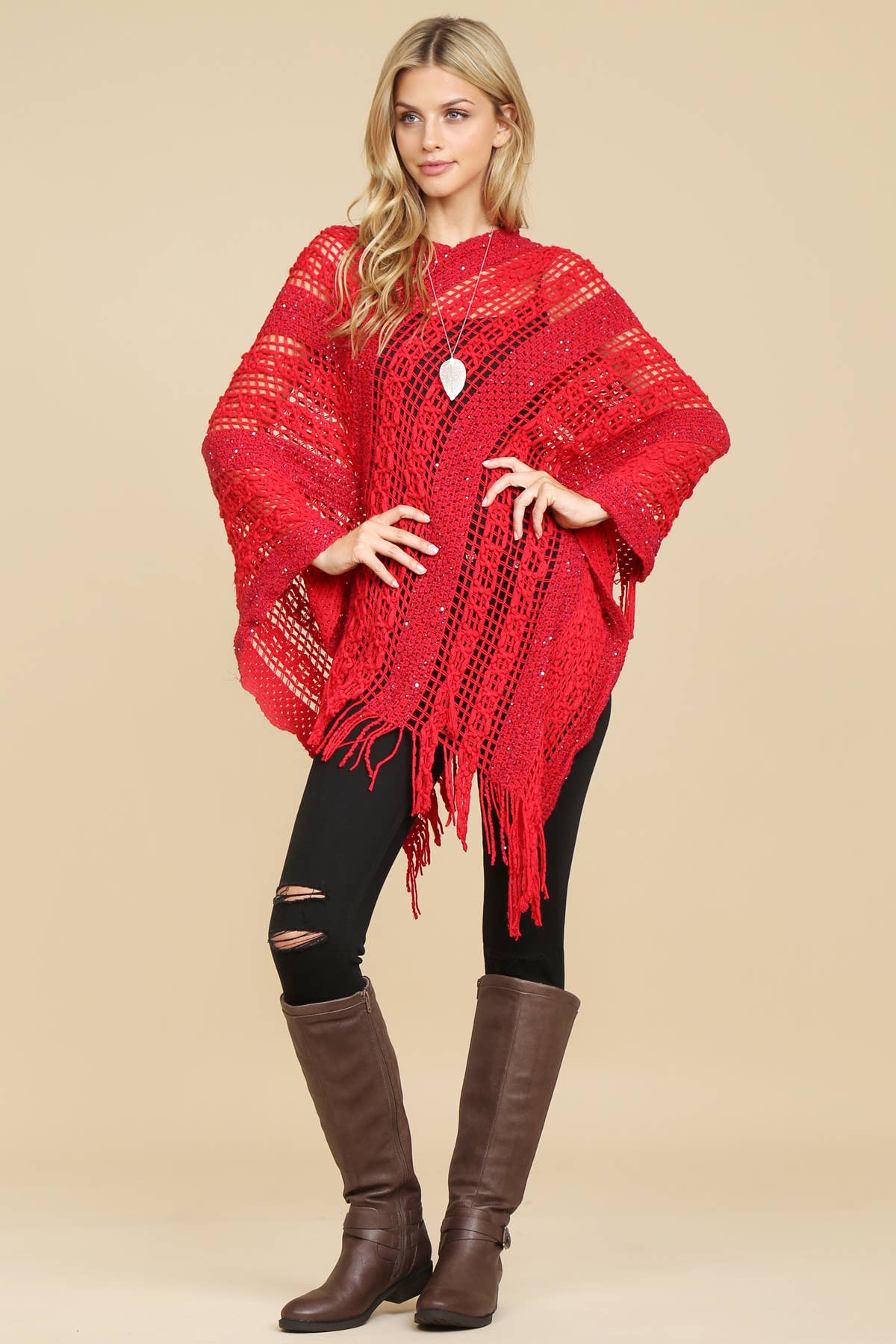 MYS Wholesale Inc - Wholesale Poncho - Women's - Crochet Native Pattern Breezy Poncho23