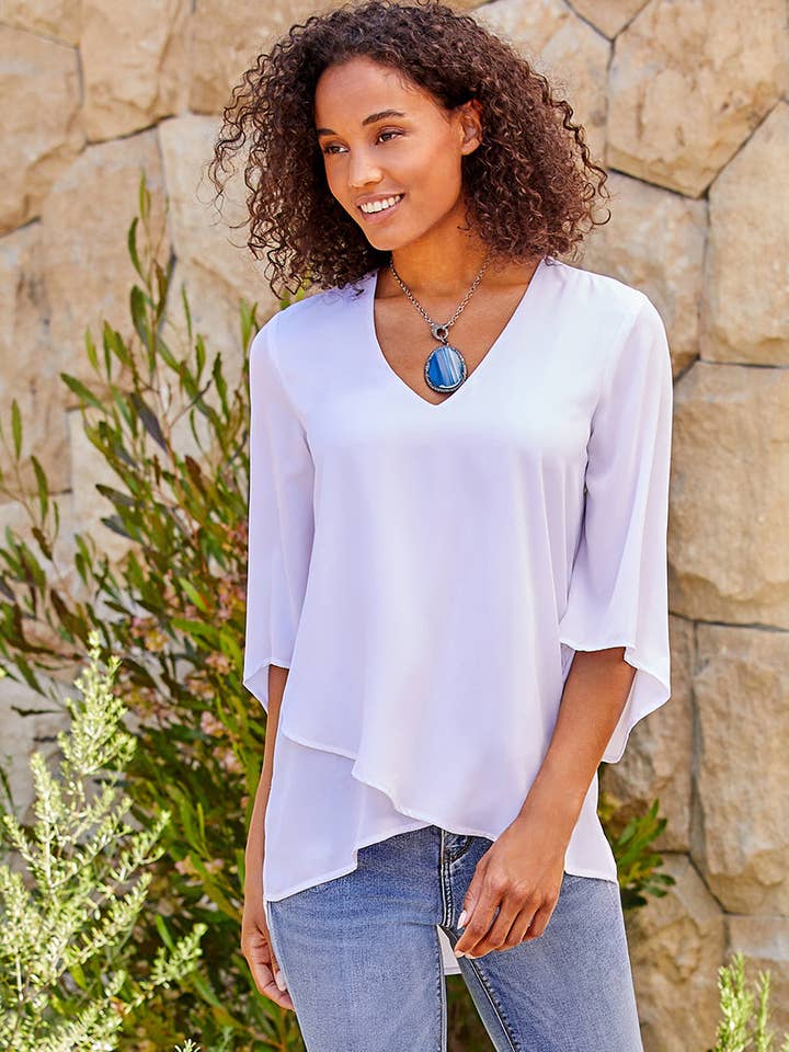 Off White Bracelet Sleeve Asymmetric Top for wholesale on Faire