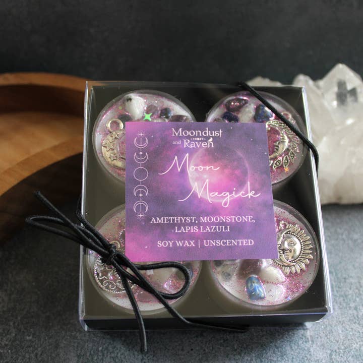 Moondust and Raven - Wholesale Tea Light Candles - Moon Magick Tealight Crystal Candles, Ritual Candles