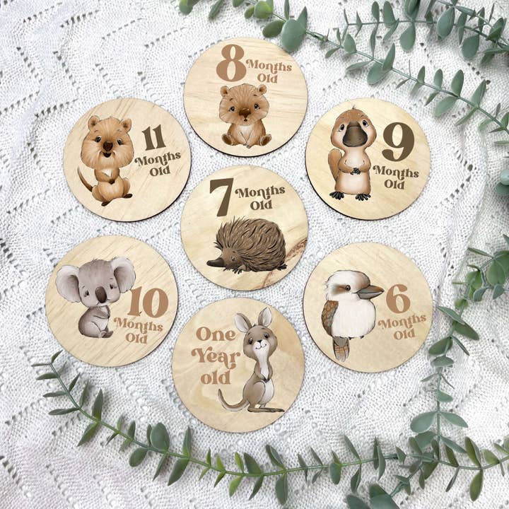 Australische Tiere, Meilensteine für Babys, Meilensteine für Neugeborene für den Großhandel von Carrousel Collectives
