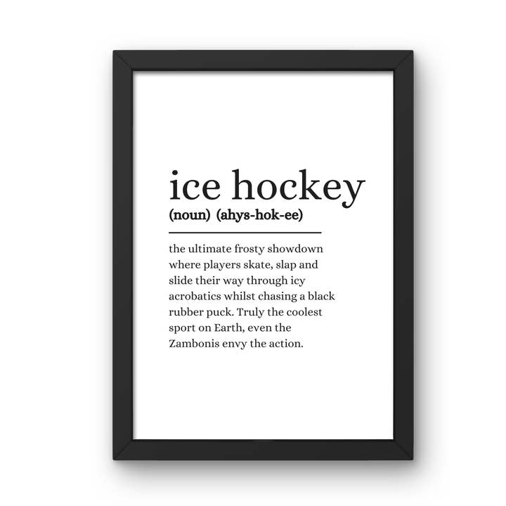 Ice Hockey Typography, Dictionary Definition Print A4 for wholesale by Lunabuloona