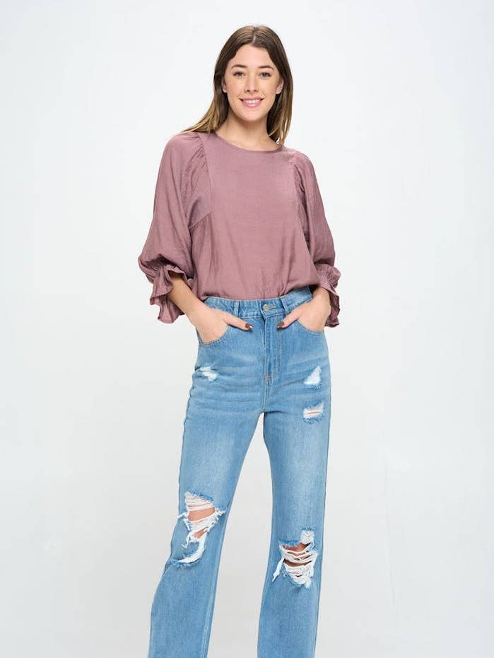 JEANS RETOS RASGADOS DE CINTURA ALTA por atacado de BLUE AGE