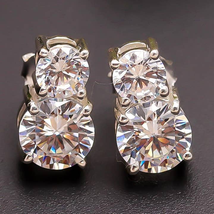 925 Silver Double Round CZ Stud Earrings for wholesale by AG 925 JEWELLERY